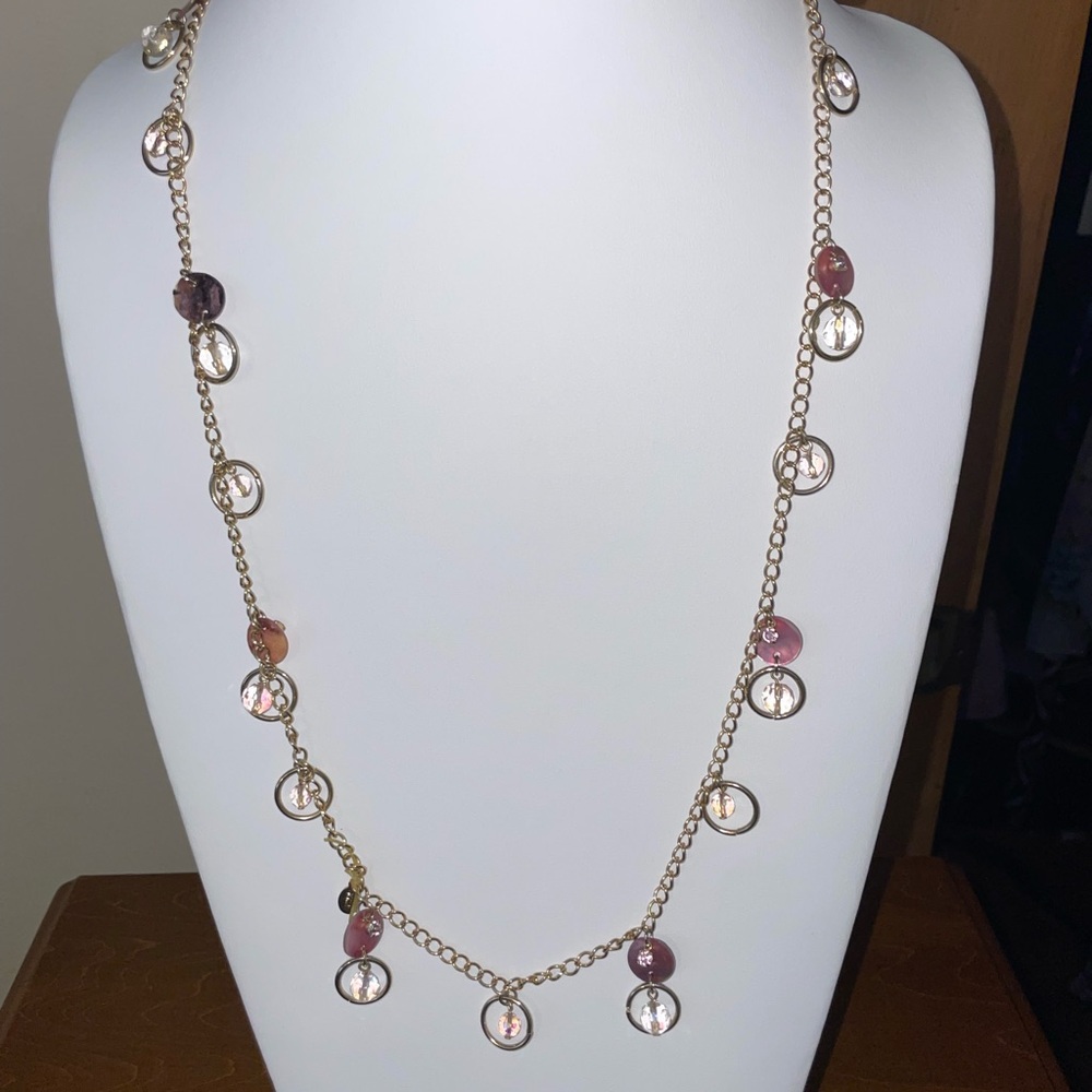 Elegant Gold and Pink Gemstone Necklace